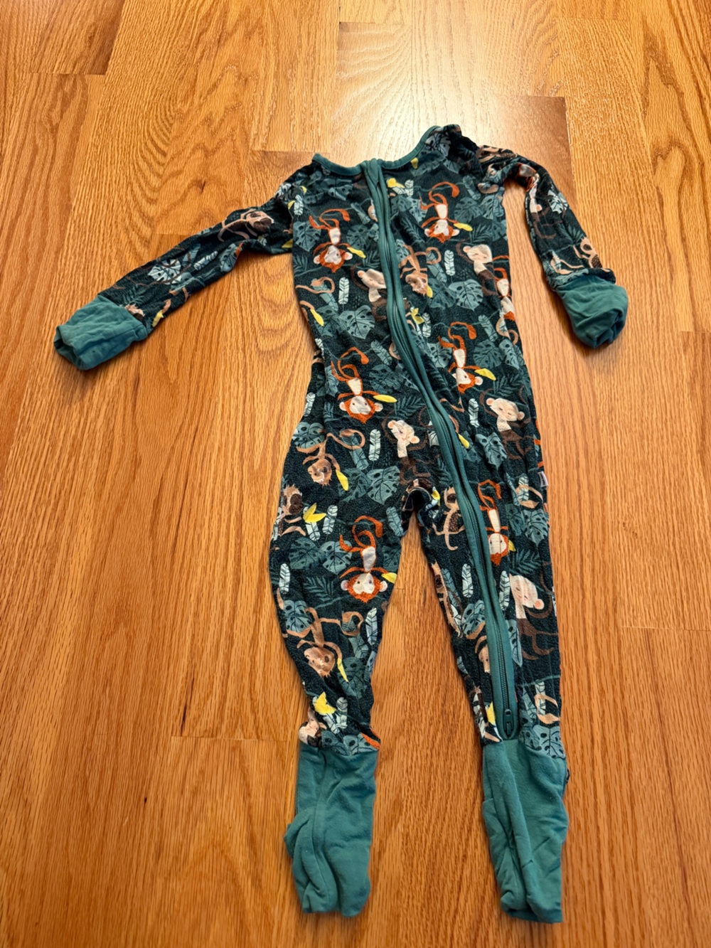 Little Sleepies Dark Teal Monkey Print Footie with Zipper
